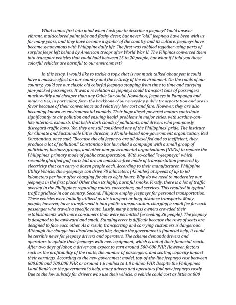 persuasive essay about jeepney phase out|An Argumentative Essay on the Jeepney Phase .